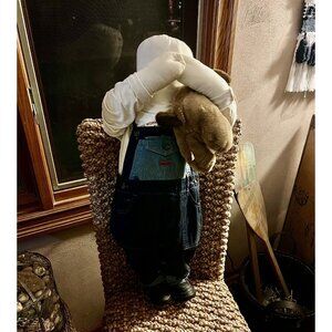 amish boy doll 30” Holding Teddy Bear